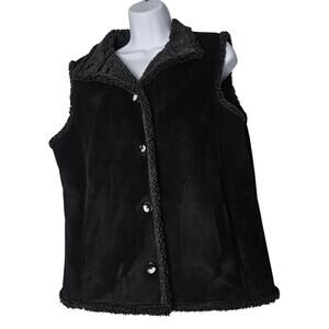 L L Bean Women's Medium Black‎ Faux Suede Sherpa Lined Button Vest